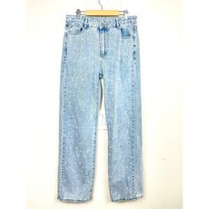 Womens 80s Jeans Sz 30 Embellished Pearl Appliqué Artsy Whimsical Light Wash